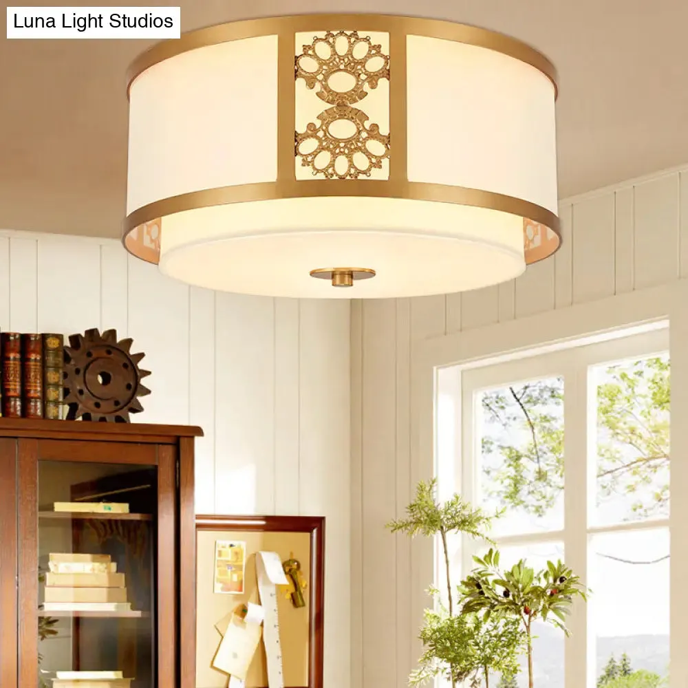 Brass Finish Dual Round Flush Mount Ceiling Lamp with Opaque Glass - 3/4 Light - Minimalist Design (16"/19.5" Diameter)