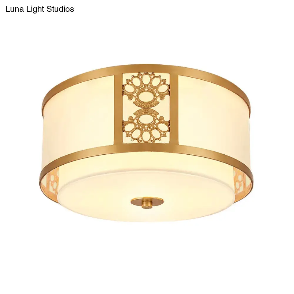 Brass Finish Dual Round Flush Mount Ceiling Lamp with Opaque Glass - 3/4 Light - Minimalist Design (16"/19.5" Diameter)