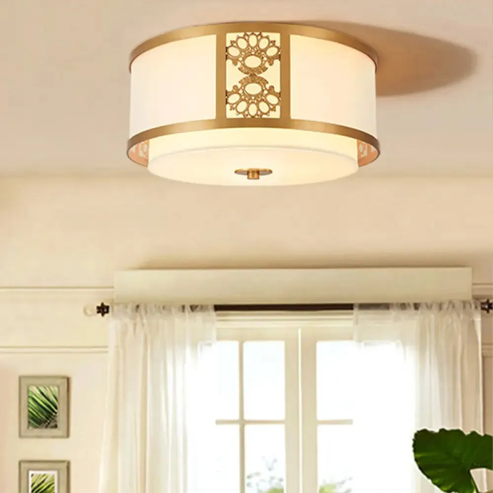 Brass Finish Dual Round Flush Mount Ceiling Lamp with Opaque Glass - 3/4 Light - Minimalist Design (16"/19.5" Diameter)