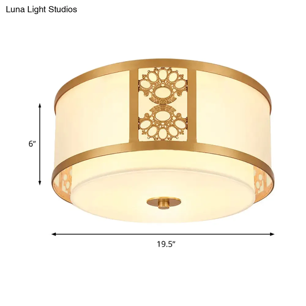 Brass Finish Dual Round Flush Mount Ceiling Lamp with Opaque Glass - 3/4 Light - Minimalist Design (16"/19.5" Diameter)