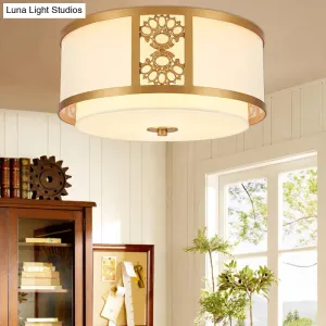 Brass Finish Dual Round Flush Mount Ceiling Lamp with Opaque Glass - 3/4 Light - Minimalist Design (16"/19.5" Diameter)