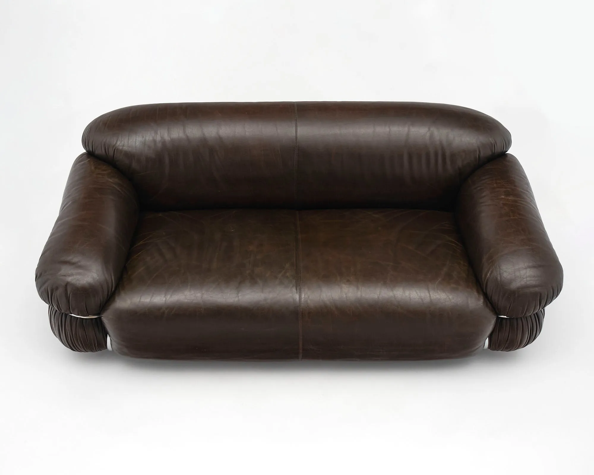 Brown Leather Sesann Sofa by Gianfranco Frattini for Cassina