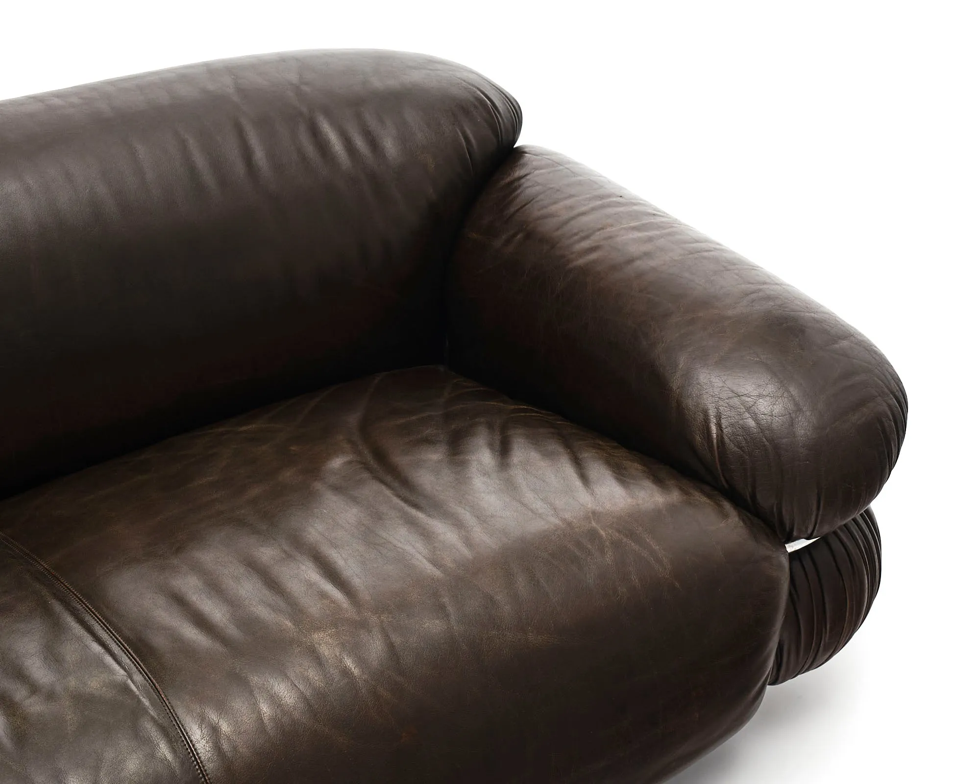 Brown Leather Sesann Sofa by Gianfranco Frattini for Cassina