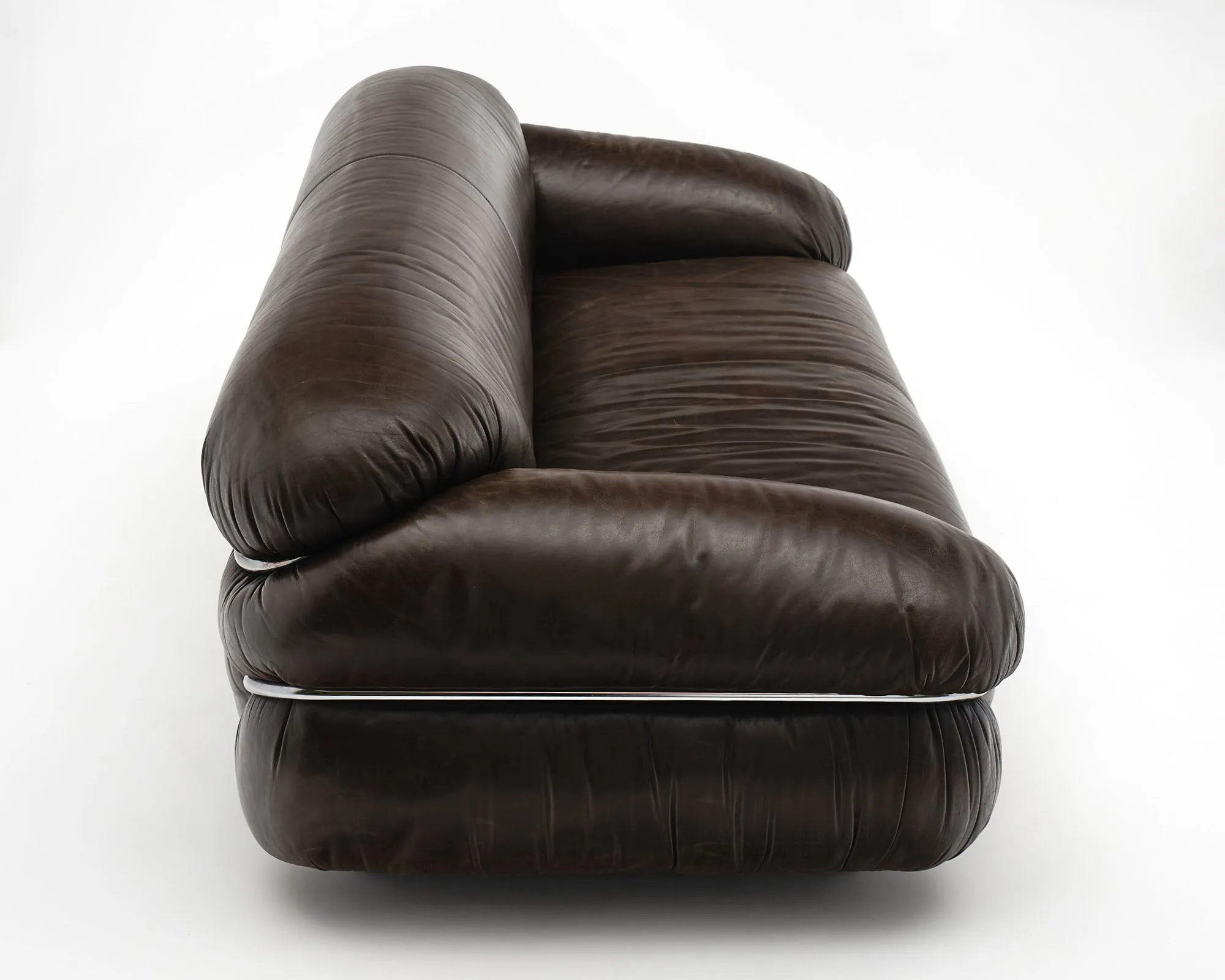 Brown Leather Sesann Sofa by Gianfranco Frattini for Cassina
