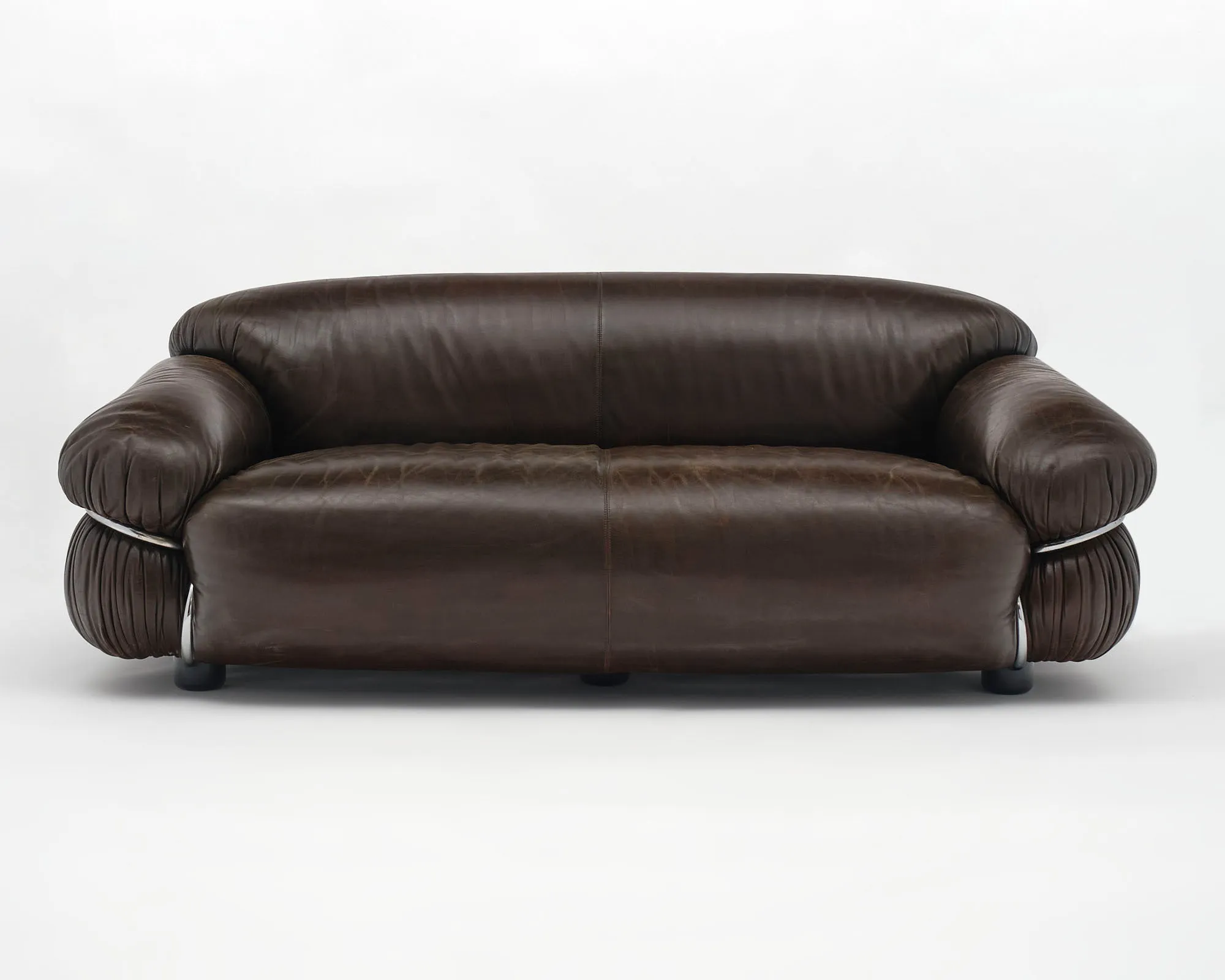 Brown Leather Sesann Sofa by Gianfranco Frattini for Cassina