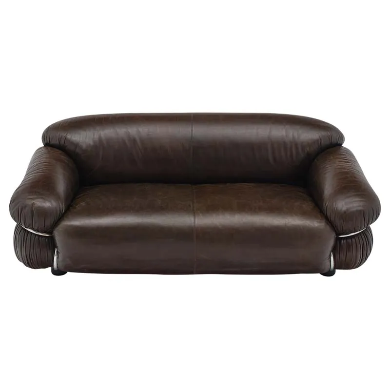 Brown Leather Sesann Sofa by Gianfranco Frattini for Cassina