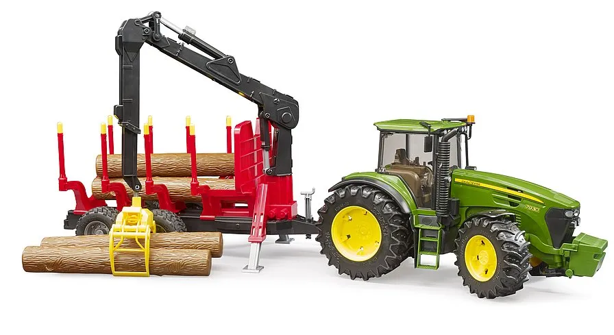 Bruder 03054 John Deere 7930 with forestry trailer and 4 trunks