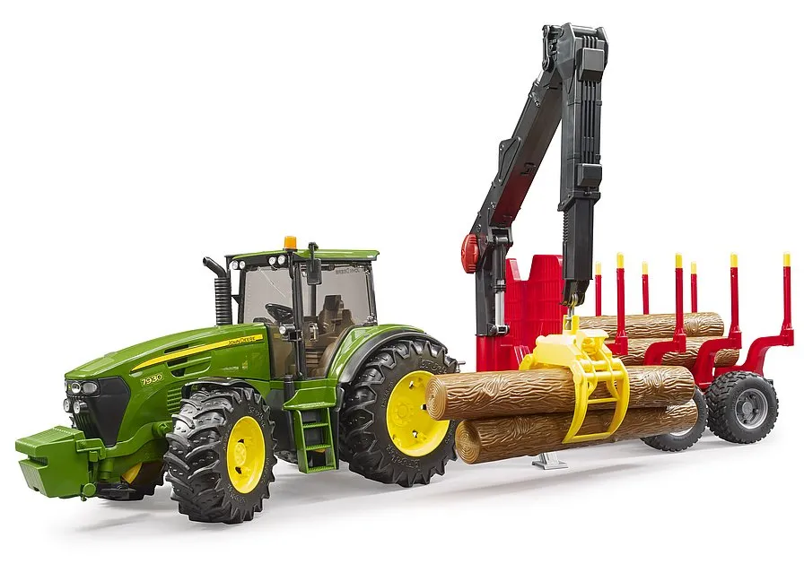 Bruder 03054 John Deere 7930 with forestry trailer and 4 trunks