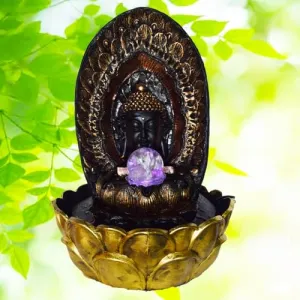 Buddha Statue Water FouWater Fountainntain for Indoor Living Room Home Decor Decoration with LED Lights (Golden-Stone) 18- Inch