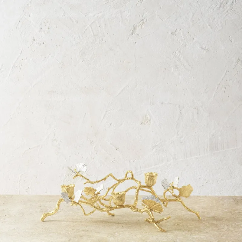 Butterfly Ginkgo Gold Low Candleholders
