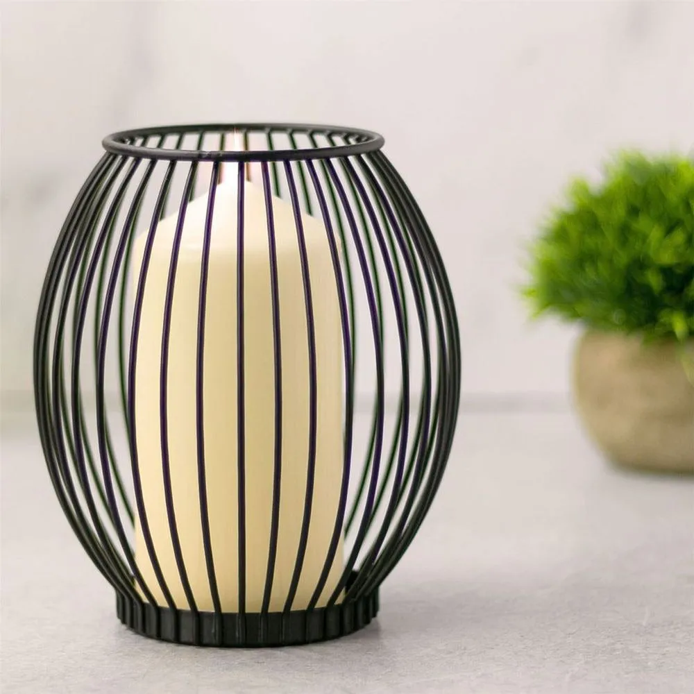Cage Candle Holder - Set of 2 Black Metal Pillar Candle Holders - Maison & White