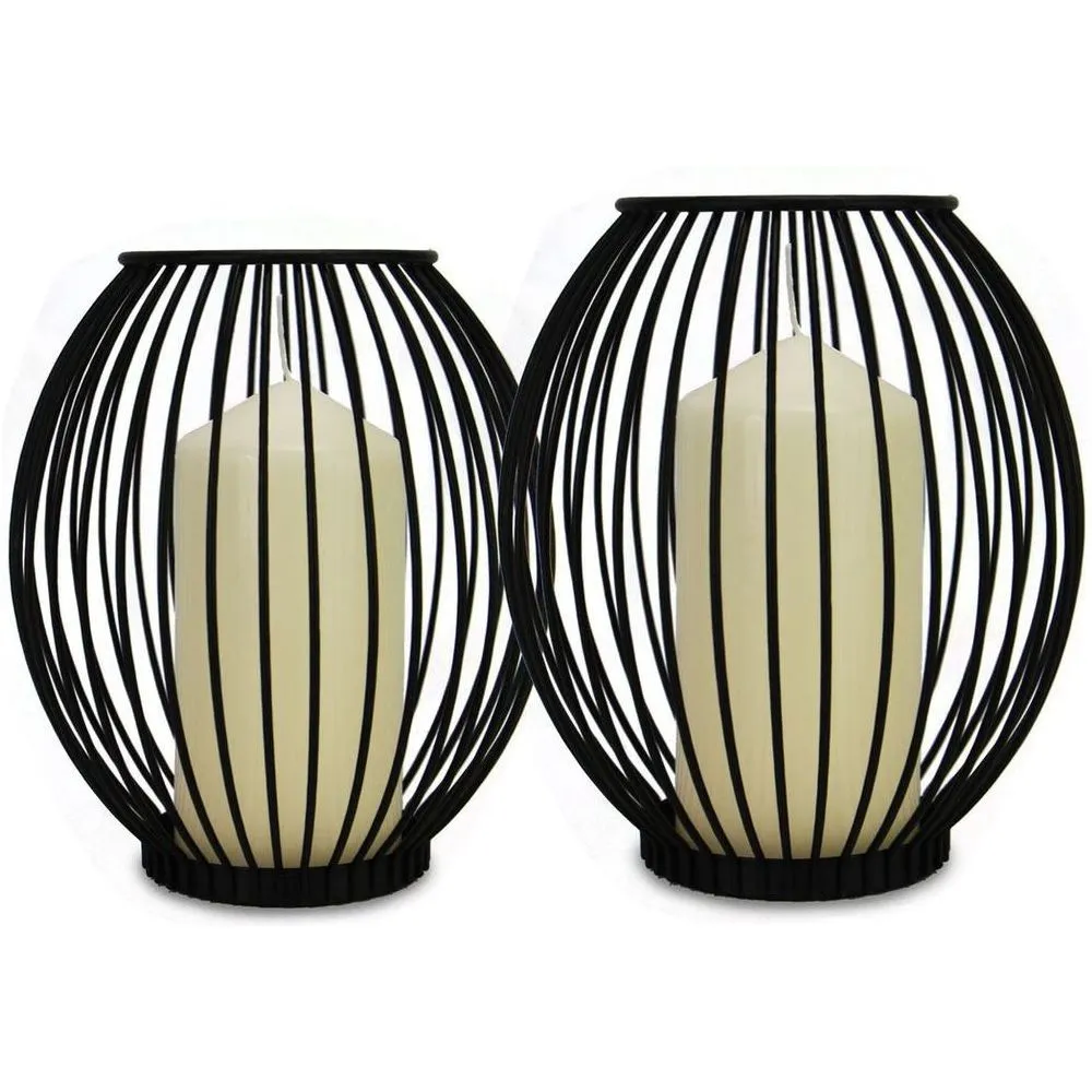 Cage Candle Holder - Set of 2 Black Metal Pillar Candle Holders - Maison & White