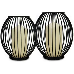 Cage Candle Holder - Set of 2 Black Metal Pillar Candle Holders - Maison & White