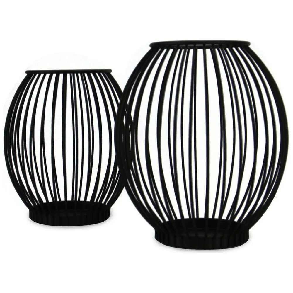 Cage Candle Holder - Set of 2 Black Metal Pillar Candle Holders - Maison & White