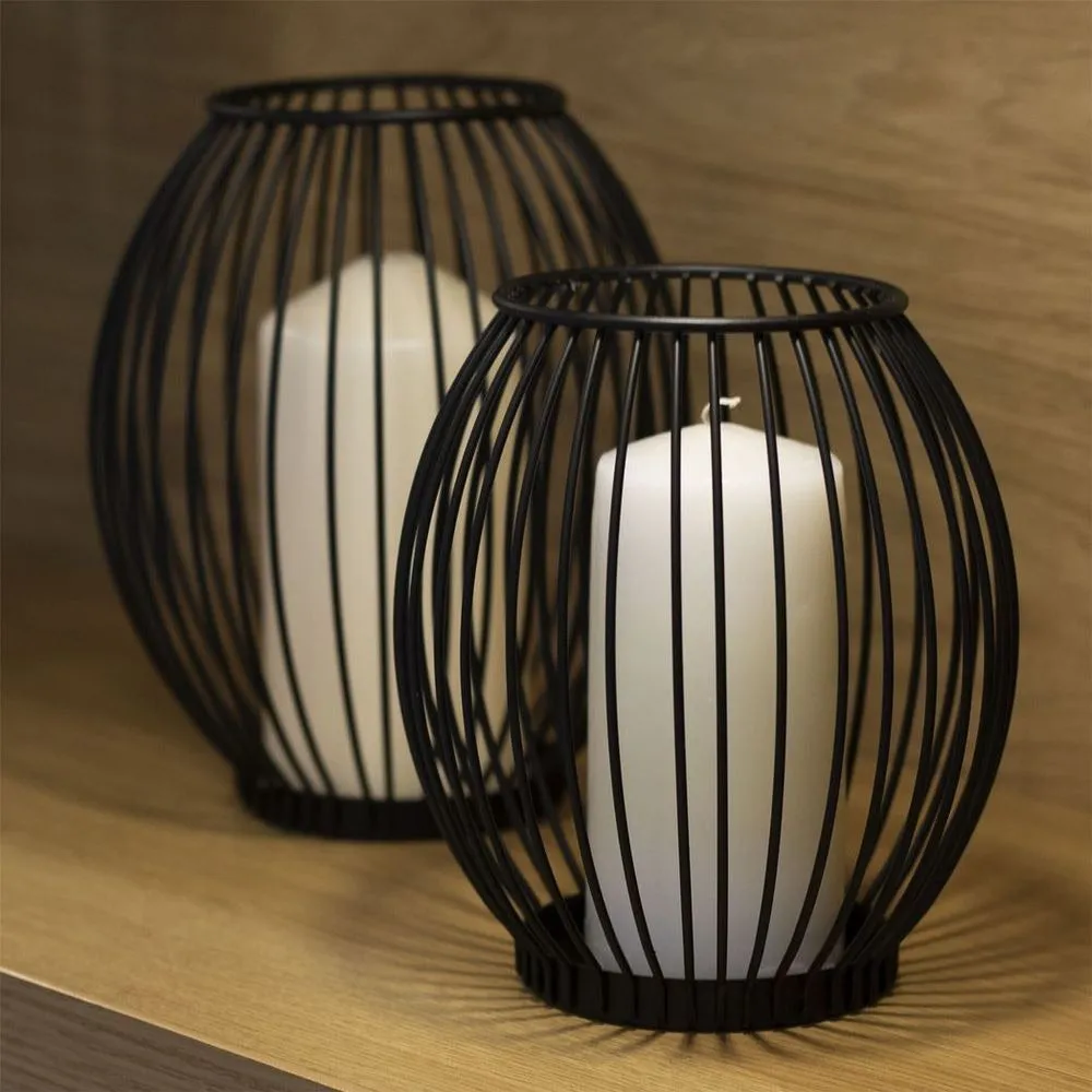 Cage Candle Holder - Set of 2 Black Metal Pillar Candle Holders - Maison & White