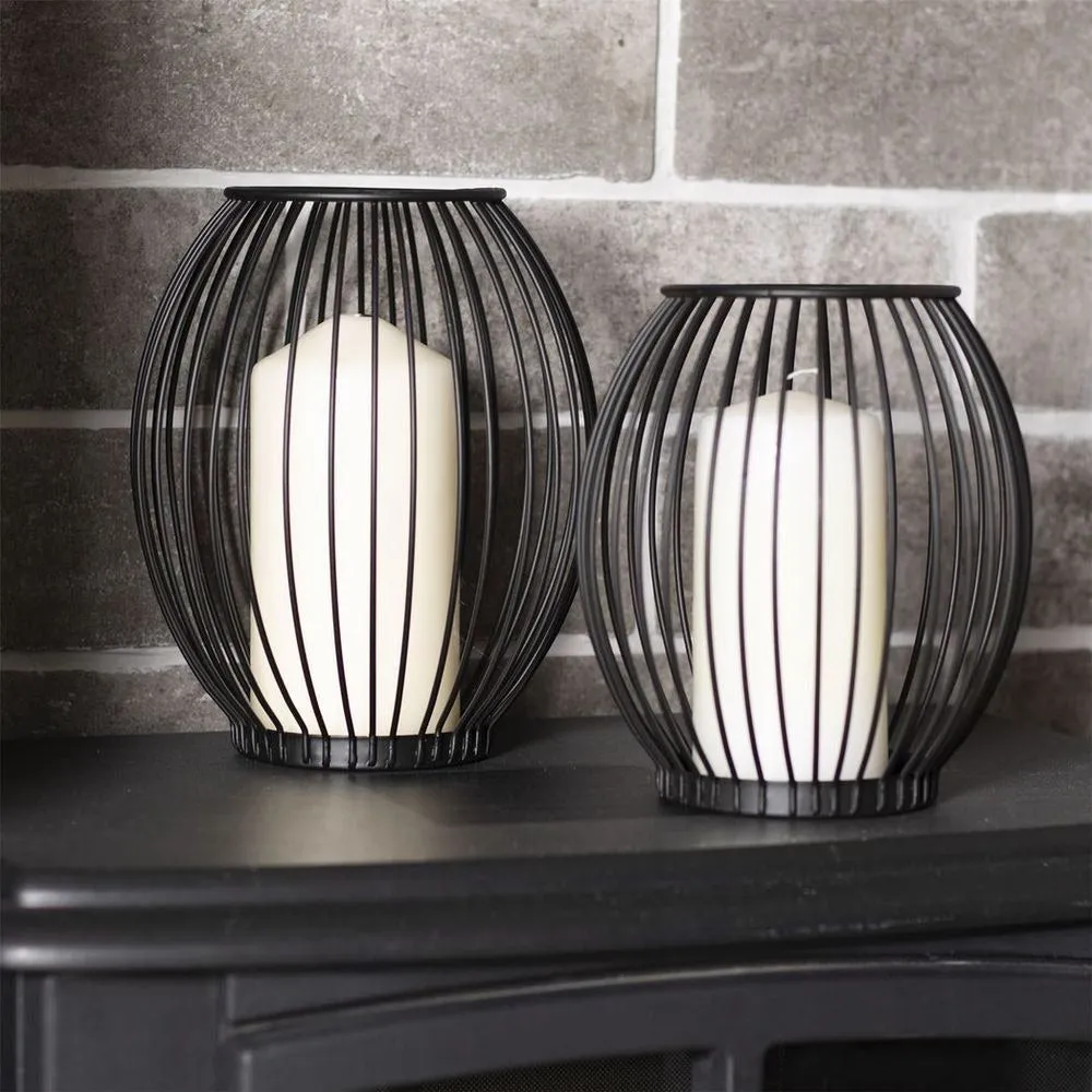 Cage Candle Holder - Set of 2 Black Metal Pillar Candle Holders - Maison & White