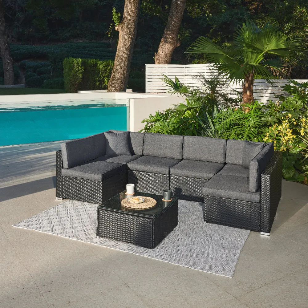 Catina Modular Corner Rattan Garden Sofa Set, Black