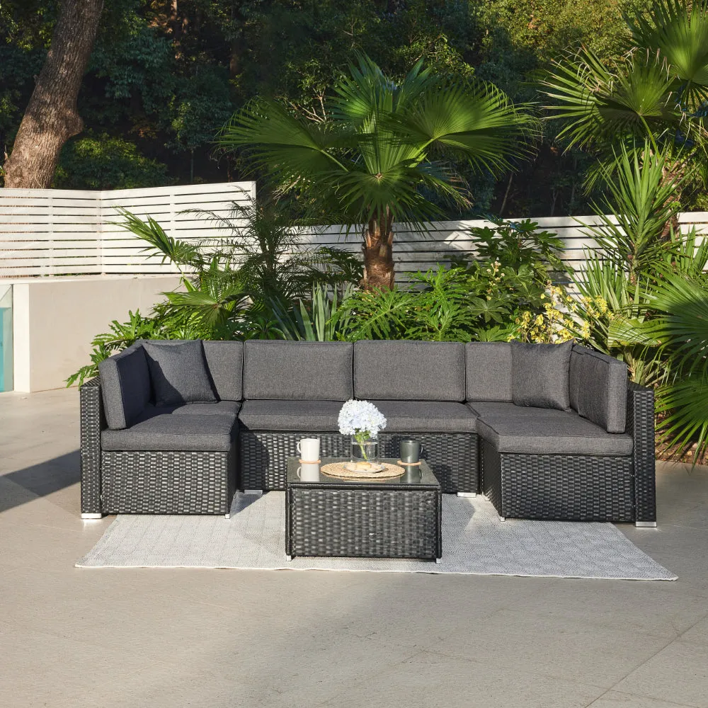 Catina Modular Corner Rattan Garden Sofa Set, Black
