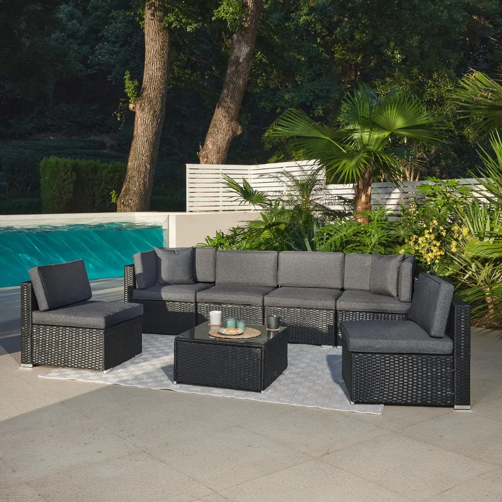 Catina Modular Corner Rattan Garden Sofa Set, Black