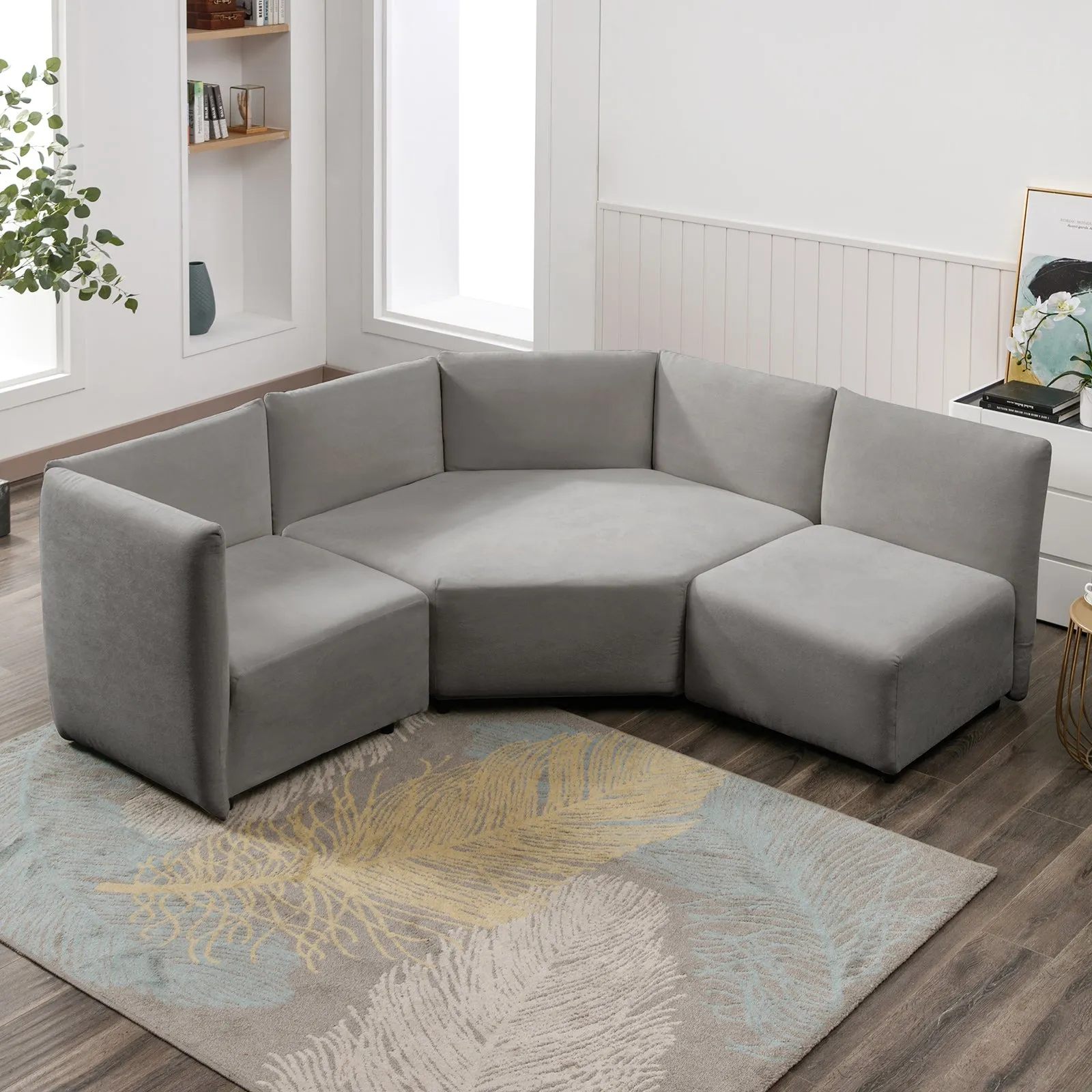 Cecer 3-Piece Free Combination Curved Modular Sectional Sofa