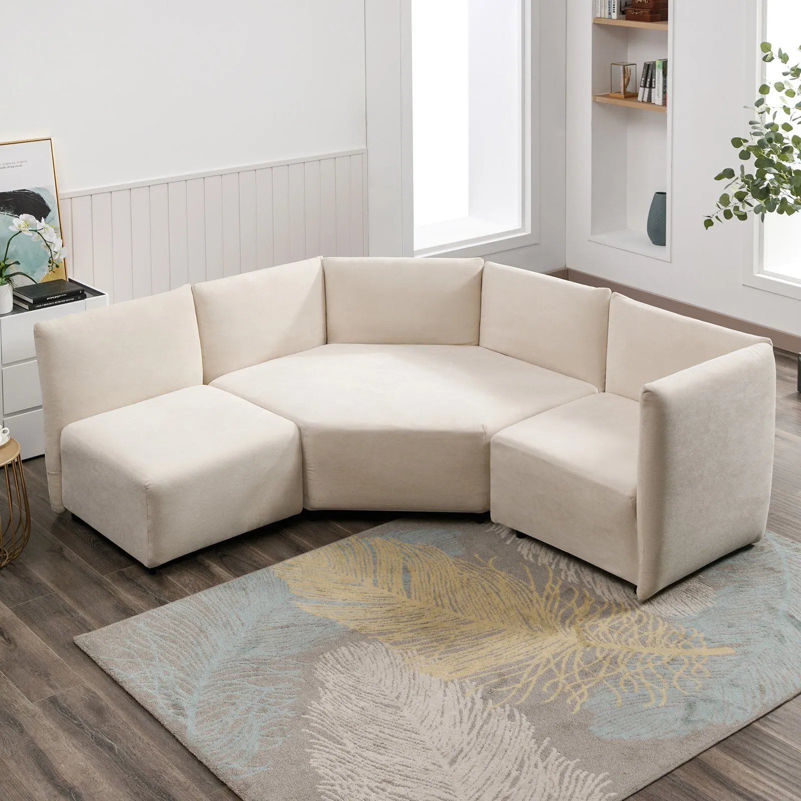 Cecer 3-Piece Free Combination Curved Modular Sectional Sofa