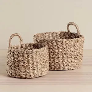 Chickidee Homeware Seagrass Basket with Handles -x2 Pack