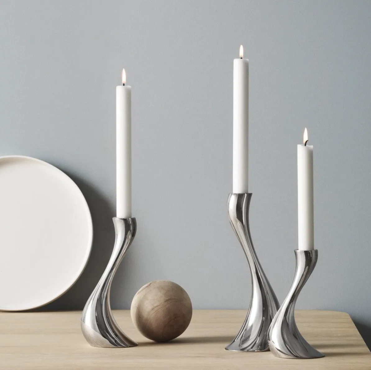 Chrome Wave Candle Holders