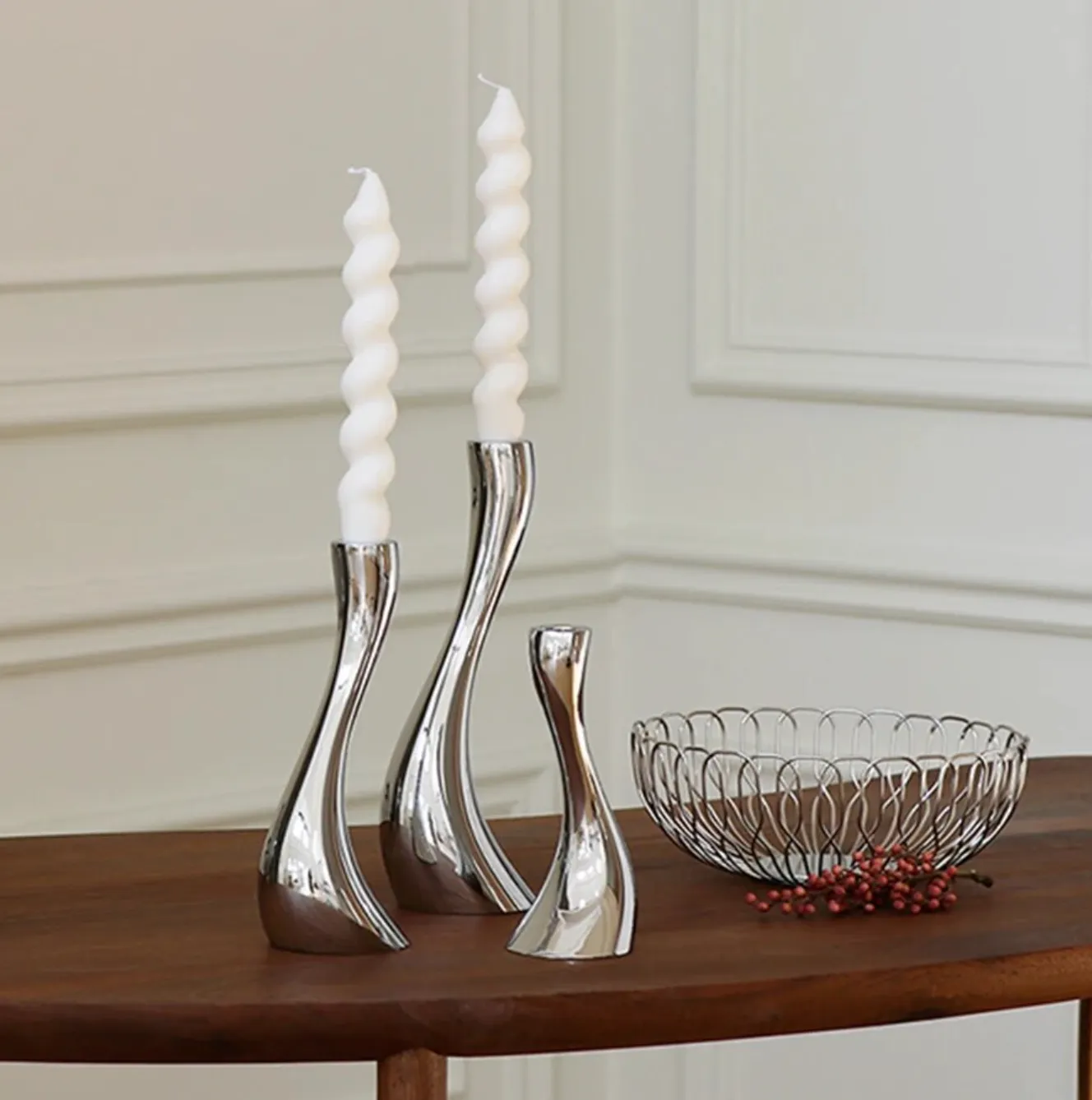 Chrome Wave Candle Holders