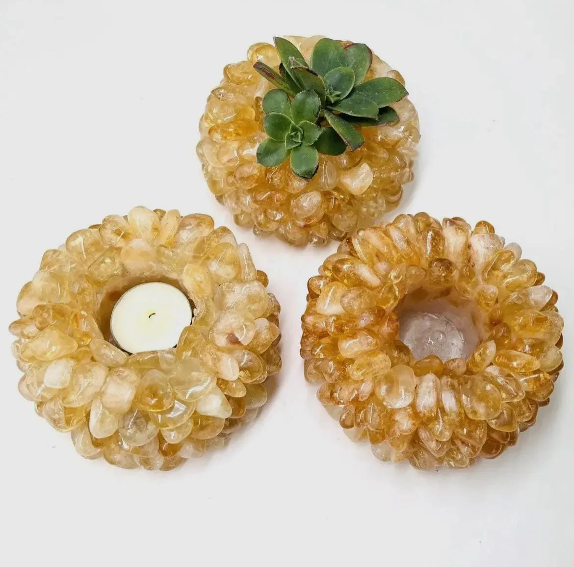 Citrine Tumbled Stone Crystal Candle Holder
