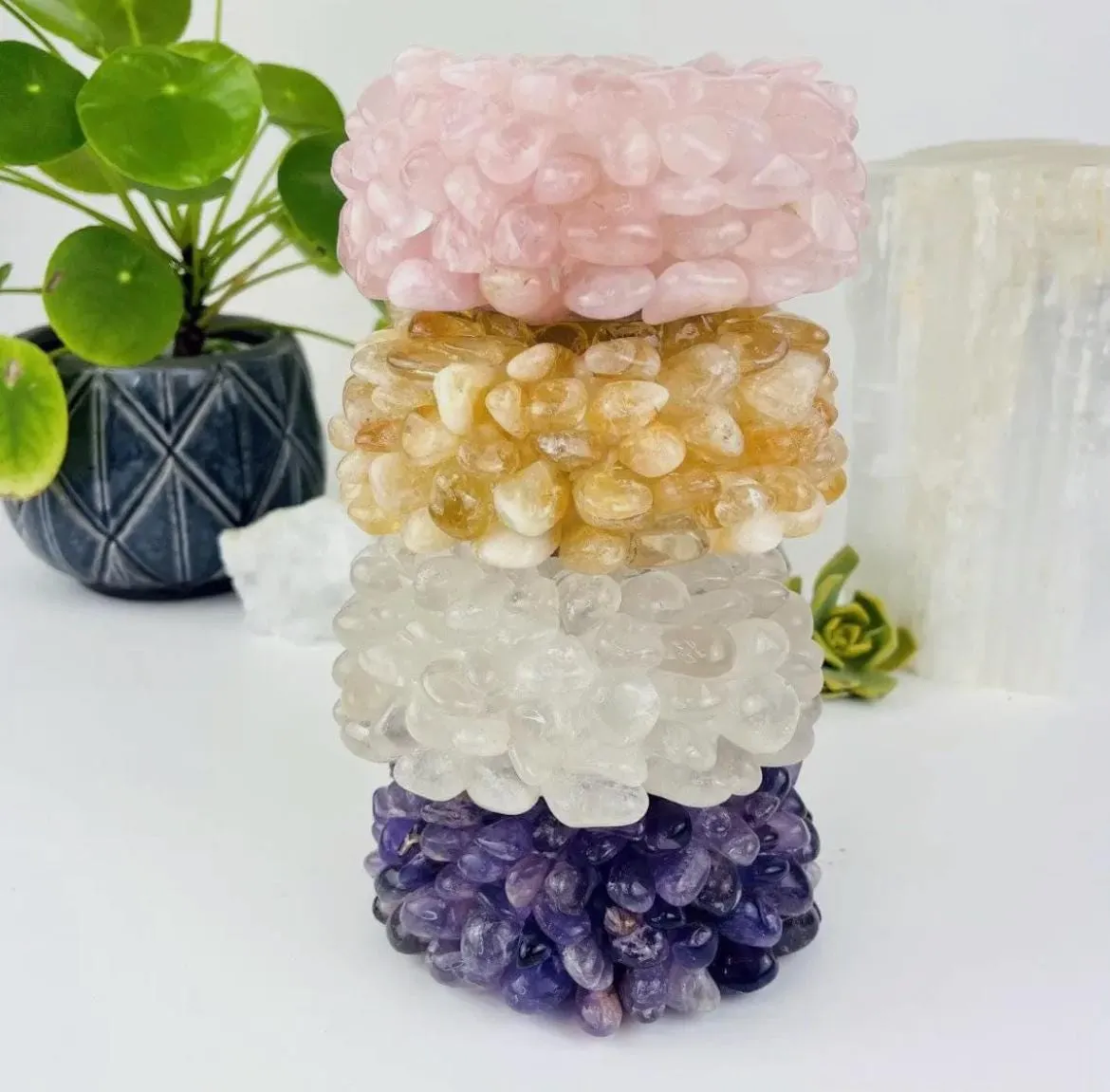 Citrine Tumbled Stone Crystal Candle Holder