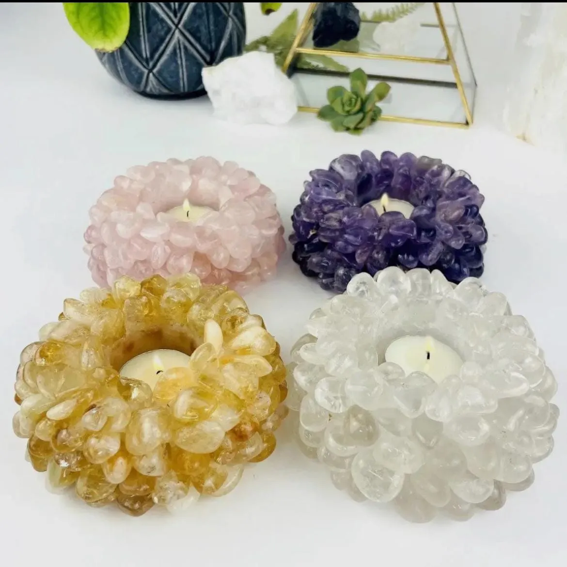 Citrine Tumbled Stone Crystal Candle Holder