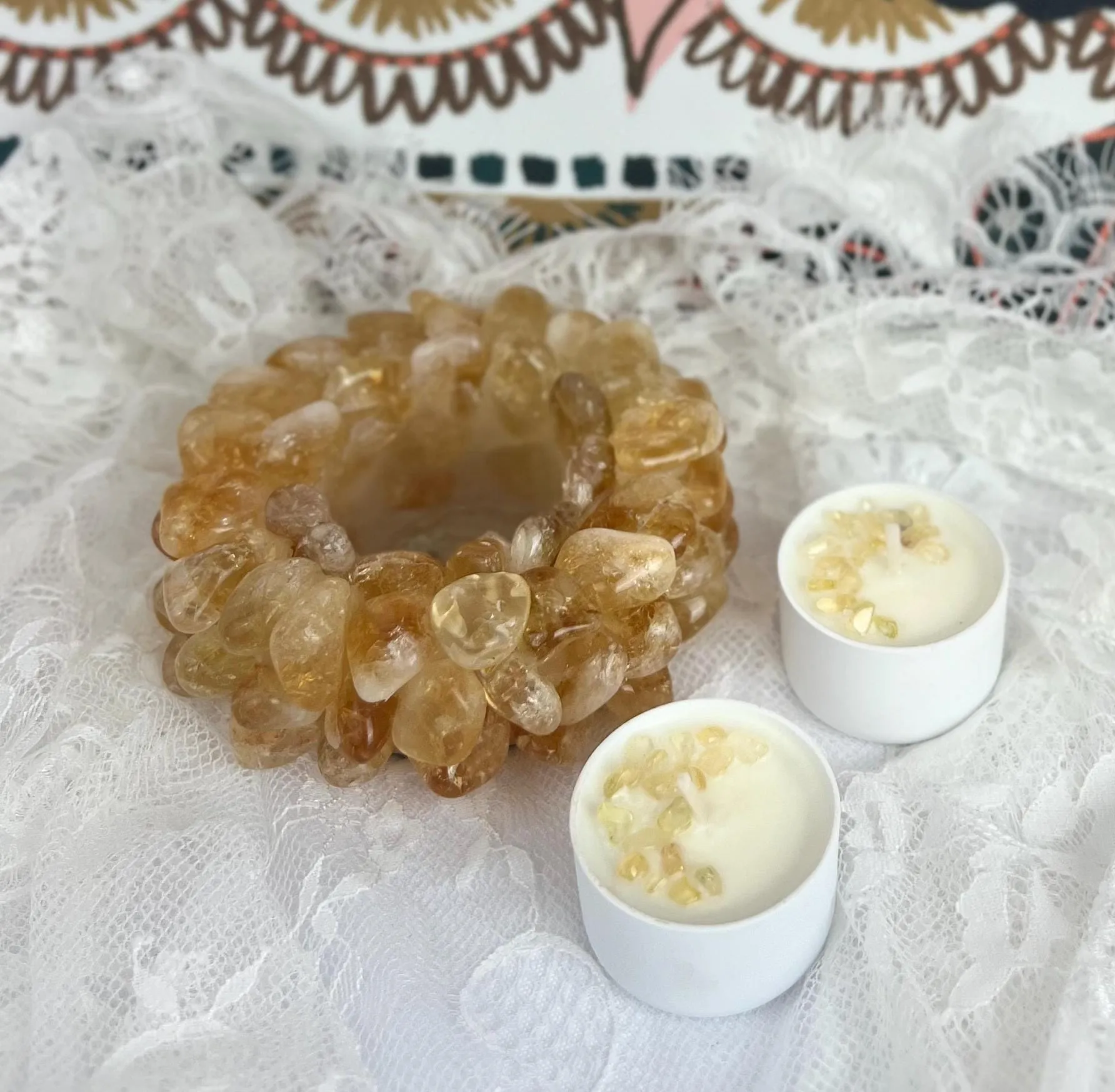 Citrine Tumbled Stone Crystal Candle Holder