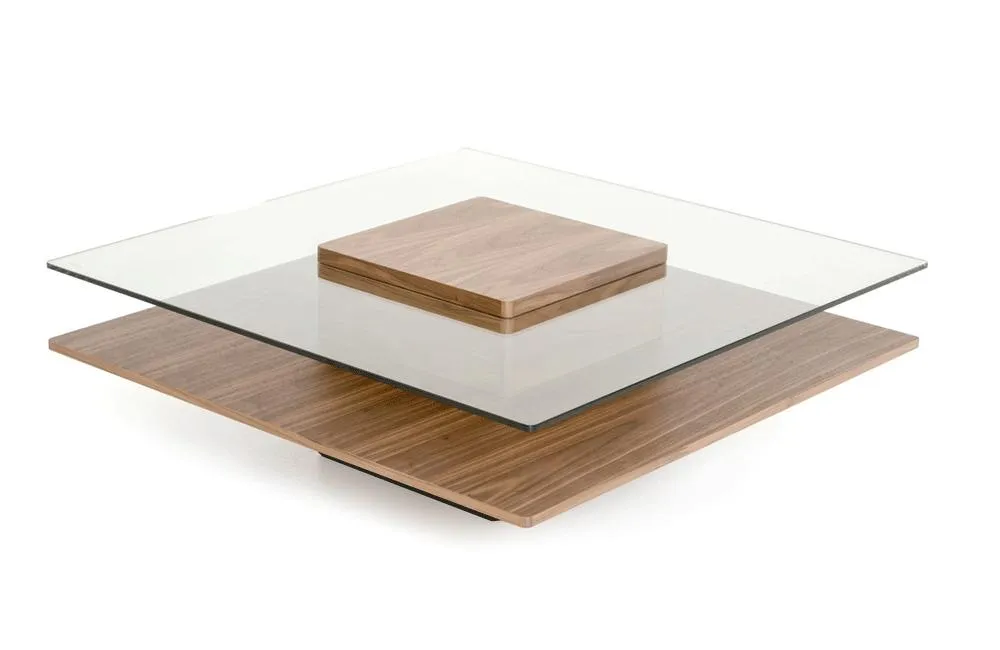 Clarion Modern Walnut and Glass Coffee Table