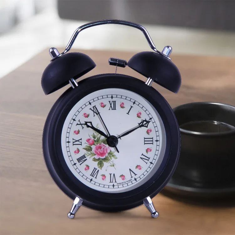 Classic Metal Twin Bell 3 inches Flower Tree Desk Table Alarm Clock