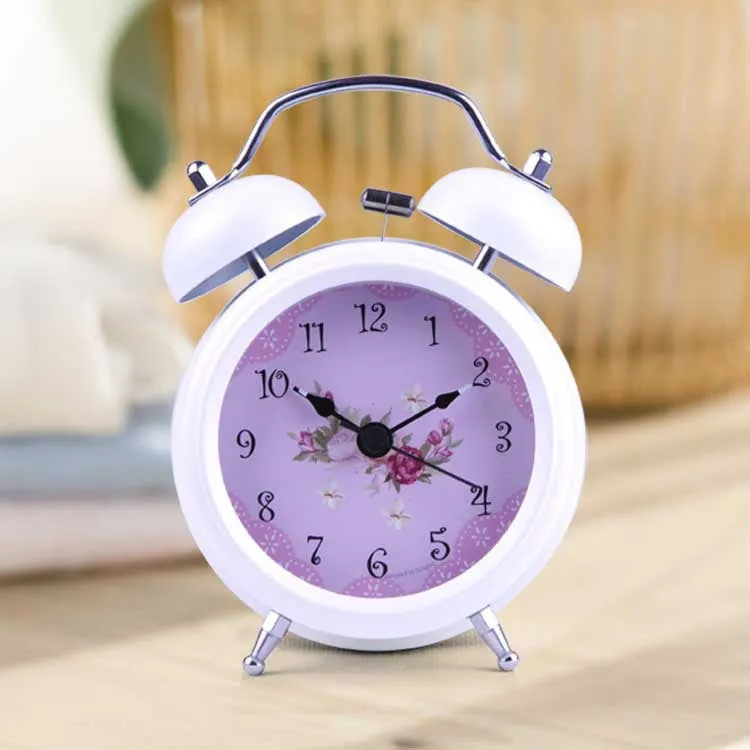 Classic Metal Twin Bell 3 inches Flower Tree Desk Table Alarm Clock