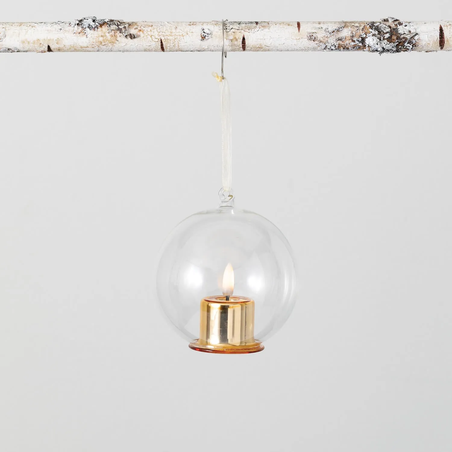 Clear Glass Lighted LED Candle Ball Ornament