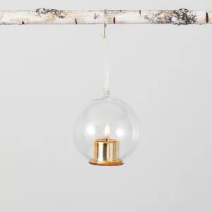 Clear Glass Lighted LED Candle Ball Ornament