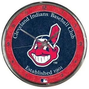 Cleveland Indians Round Chrome Wall Clock
