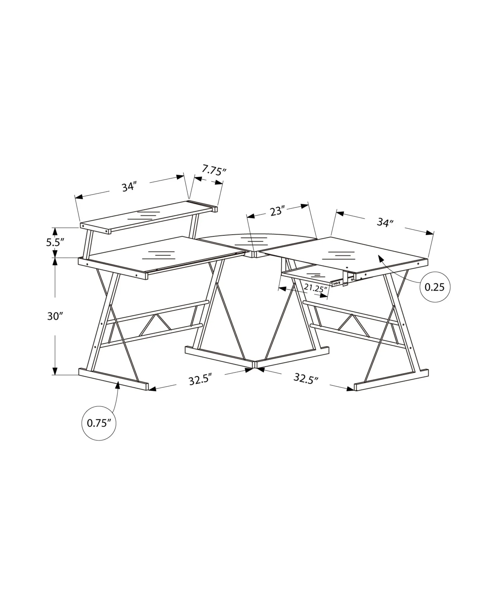 Computer Desk - Black Metal Corner With Tempered Glass