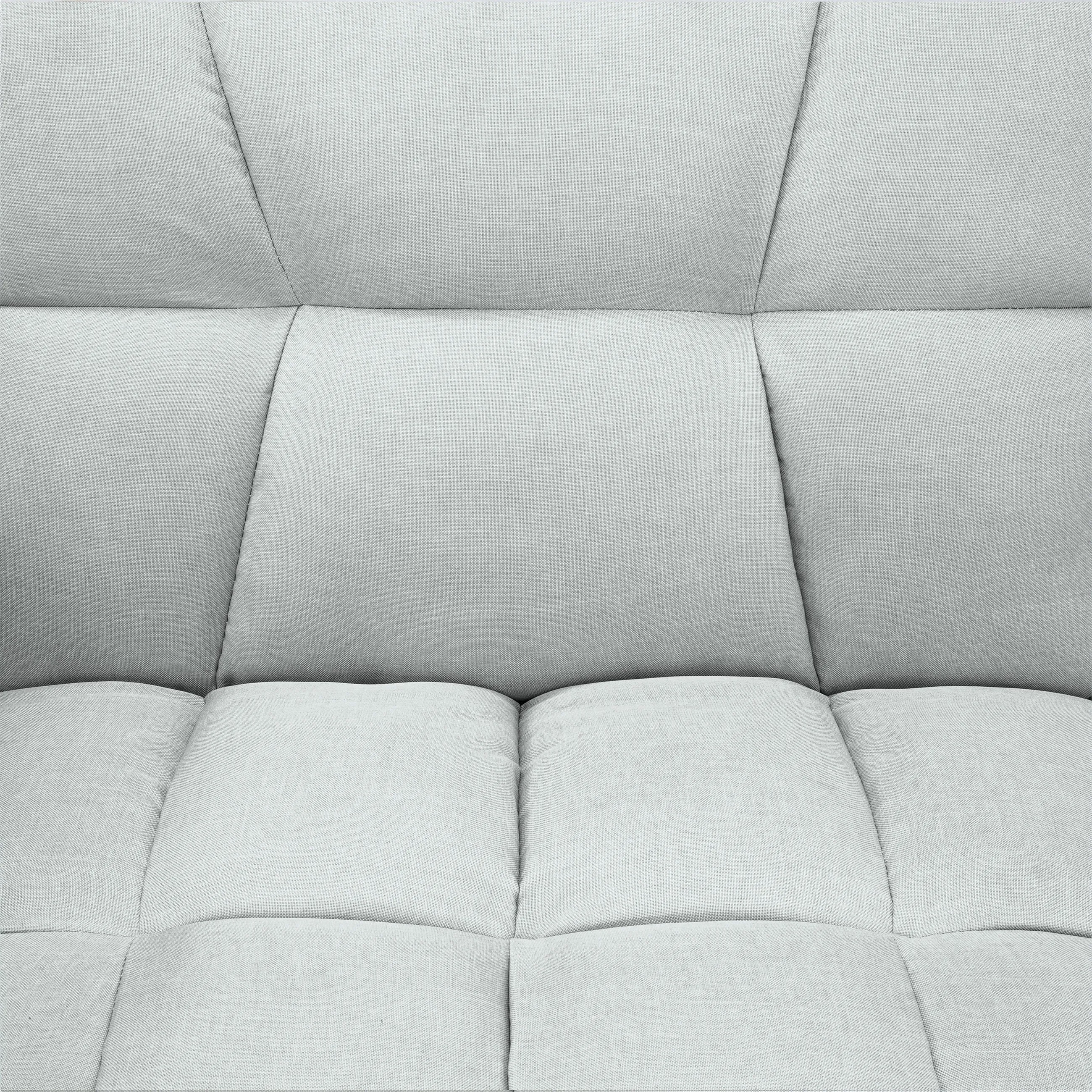 Convertible Linen Tufted Futon w/ 2 Plush Pillows, Split-Back Design