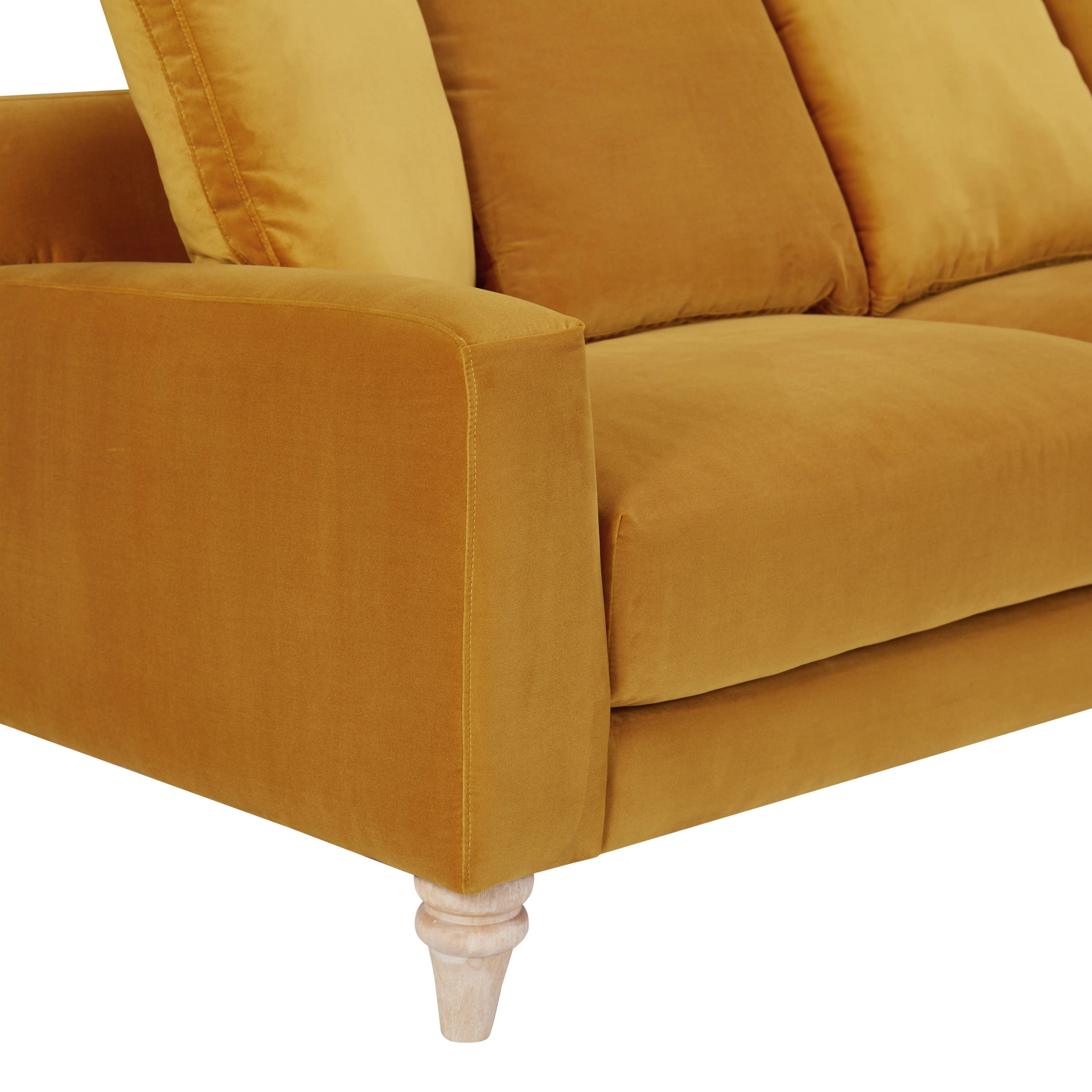 Covent 3 Seater Sofa With Scatter Back Cushions, Luxury Mustard Velvet