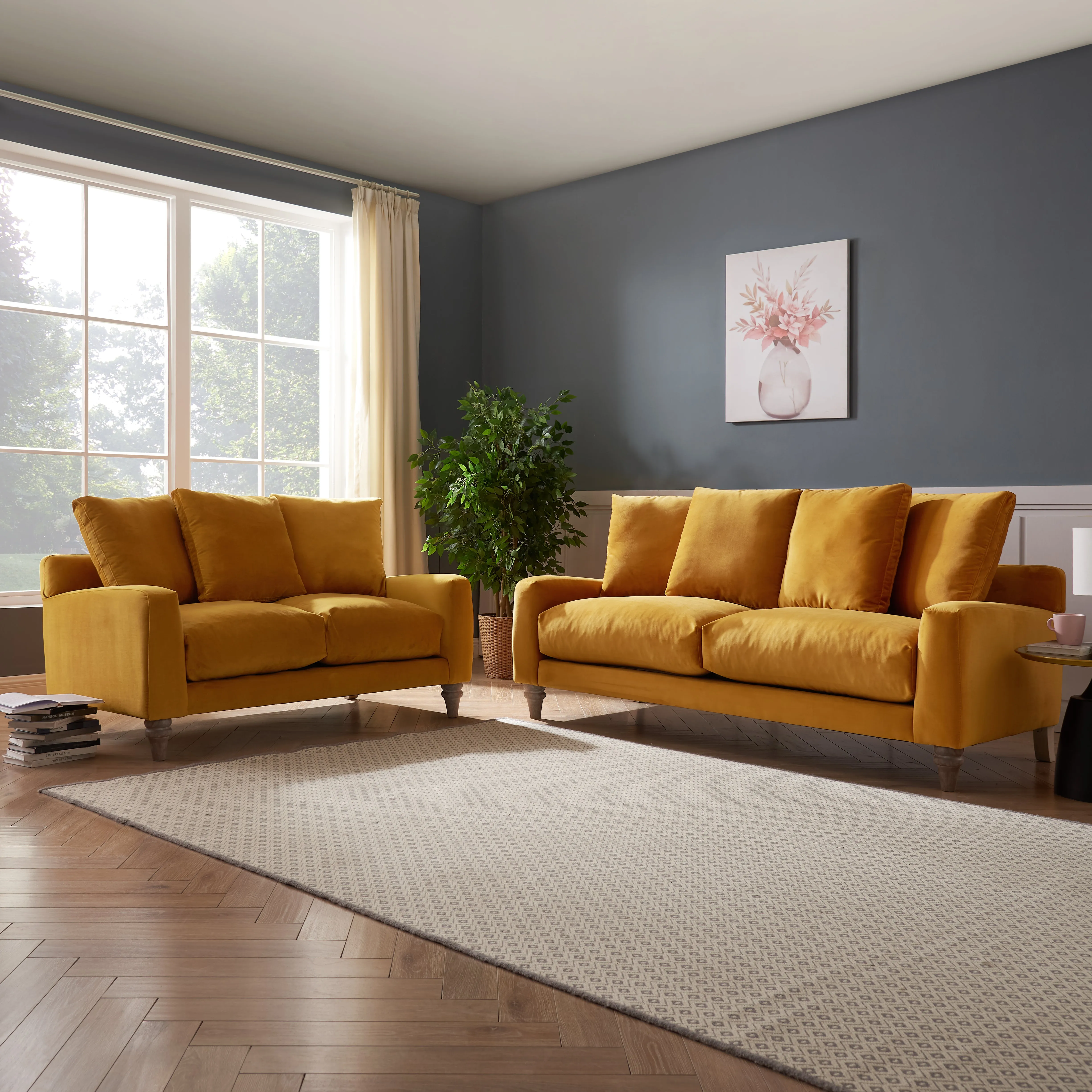 Covent 3 Seater Sofa With Scatter Back Cushions, Luxury Mustard Velvet