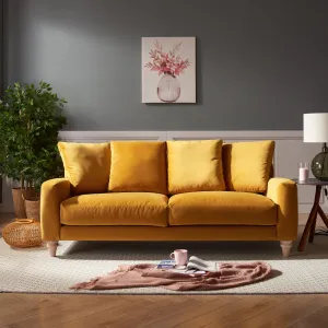 Covent 3 Seater Sofa With Scatter Back Cushions, Luxury Mustard Velvet