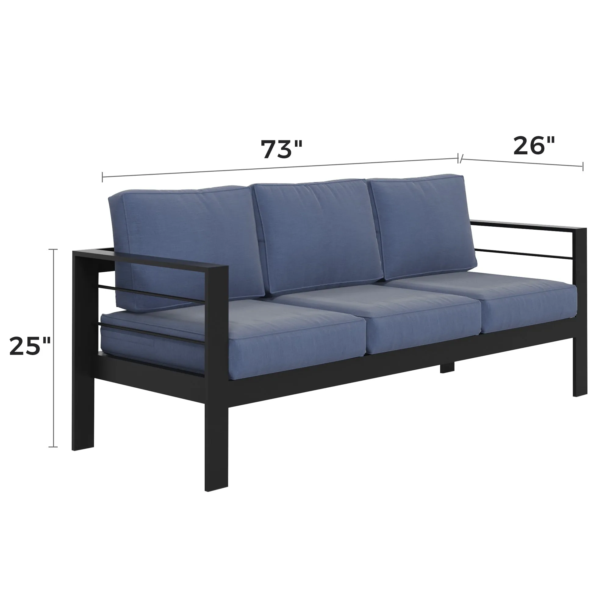 CozyHom 3 Seats Aluminum Outdoor Patio Sofa Furniture Sets, Outdoor Aluminum Sofa Metal Conversation Sofa With Cushions, Blue