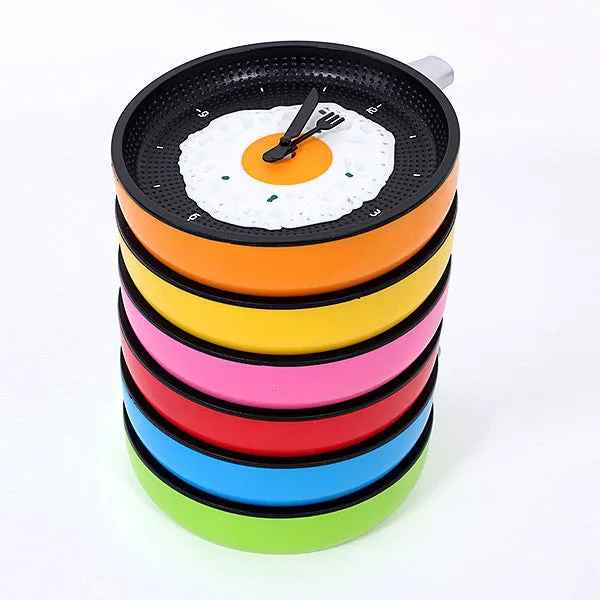 Creative Omelette Fry Pan Kitchen Fried Egg Design Wall Clock Decor