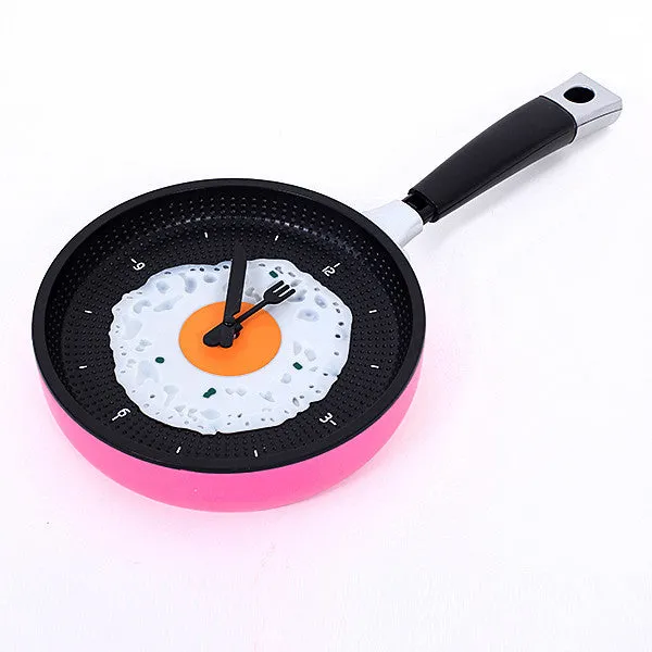 Creative Omelette Fry Pan Kitchen Fried Egg Design Wall Clock Decor