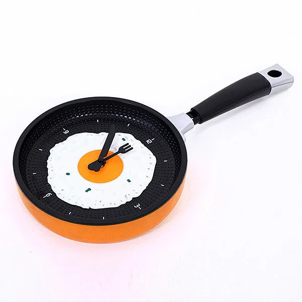Creative Omelette Fry Pan Kitchen Fried Egg Design Wall Clock Decor