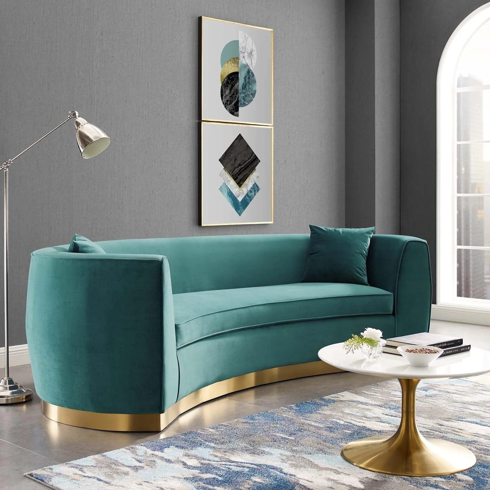 Curvy Velvet Sofa in Teal