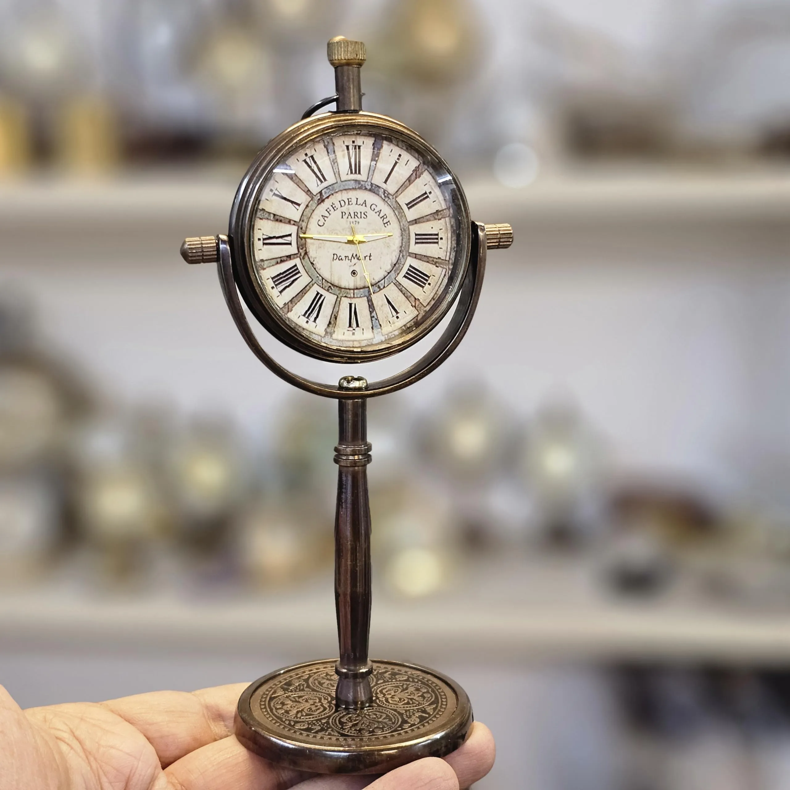 DanMart Antique Style Brass Desk Clock Vinatge Style Table Desk Office Desk Decorative 6 inch