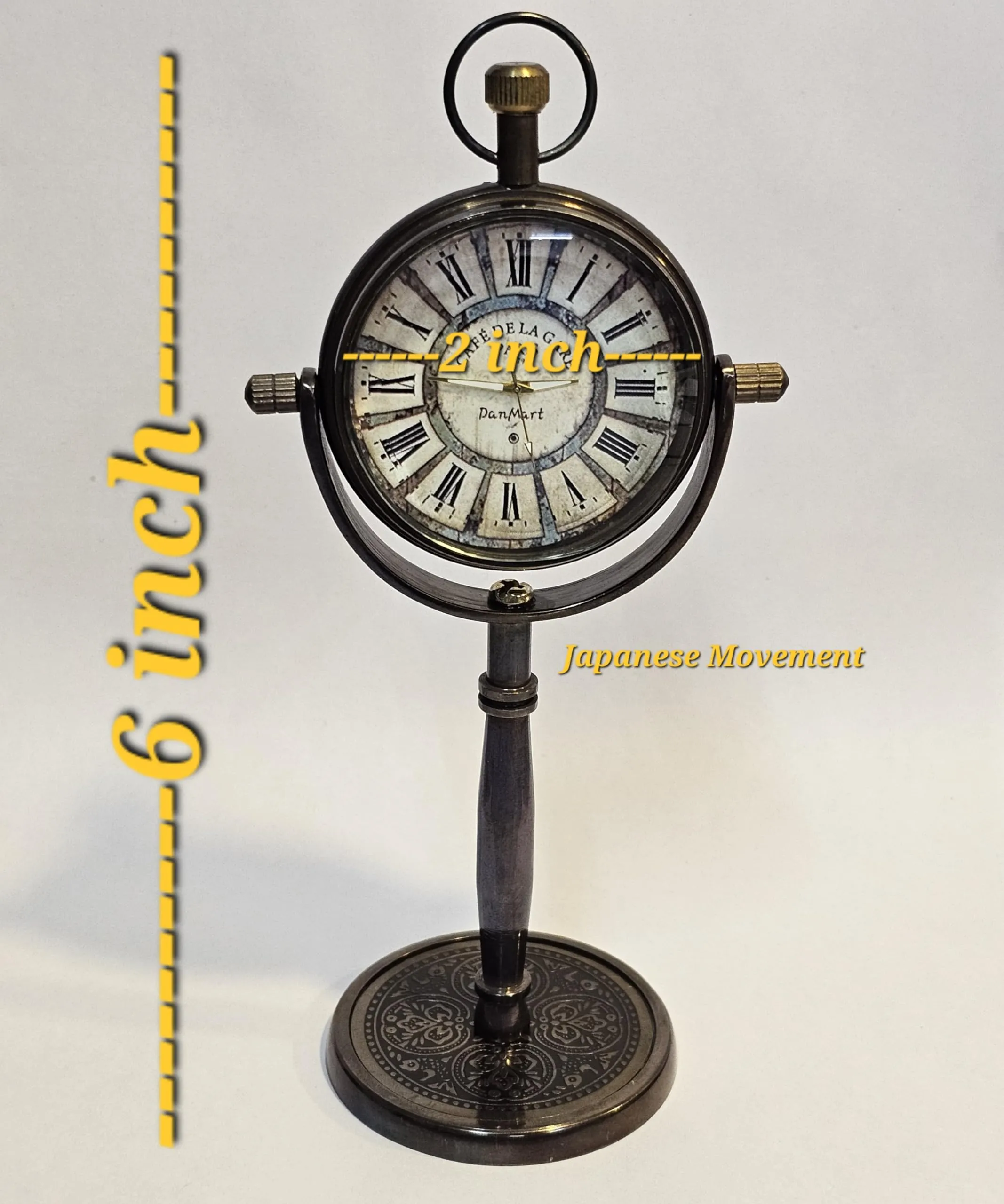 DanMart Antique Style Brass Desk Clock Vinatge Style Table Desk Office Desk Decorative 6 inch